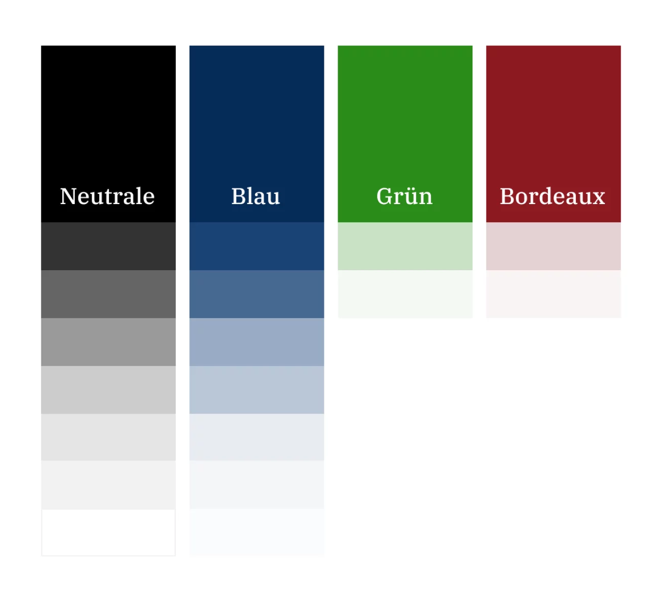 Bild der im Design verwendeten Farben und deren Abstufungen