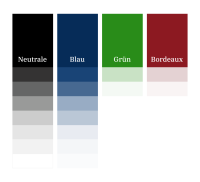 Bild der im Design verwendeten Farben und deren Abstufungen