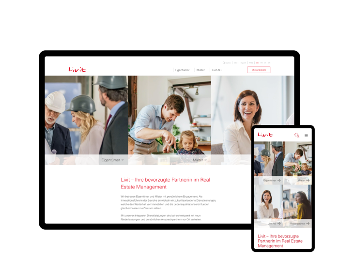 Desktop- und mobile Anzeige der Startseite von Livit im neuen Design