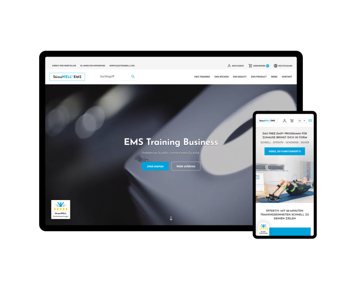 Desktop- und mobile Anzeige der Startseite von StimaWELL im neuen Design